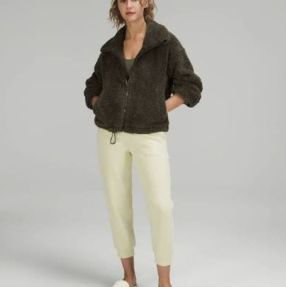 Lululemon Cinchable Fleece Zip-Up Jacket 12 Olive Green Athleisure Minimalist - Picture 7 of 16